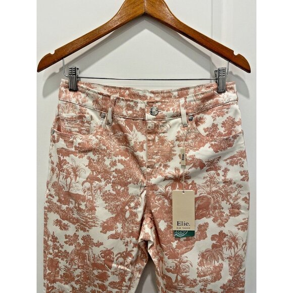 ELIE TAHARI Skinny Ankle Womens Pant White Blush Tropical Floral Tiger Havana 8 - Picture 3 of 7
